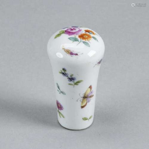 Stockgriff - Blumen mit Insekten. Wohl Meissen 19. Jh.