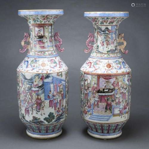 Paar Famille rose-Vasen, China, Qing-Dynastie, 19. Jahrhunde...