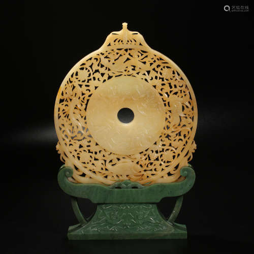 Qing Dynasty of China,Old Collection Hetian Jade Dragon Patt...
