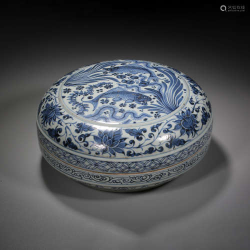 Yuan Dynasty of China,Blue and White Pisces Covered Jar
