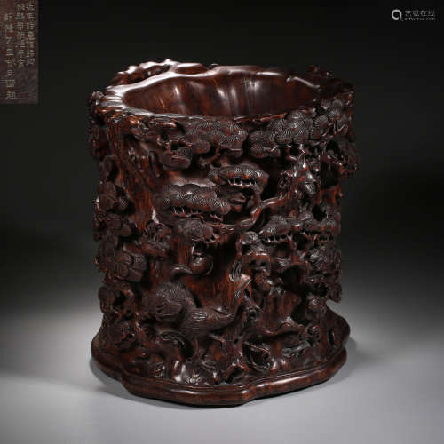 Qing Dynasty of China,Agalwood Relief Pen Holder