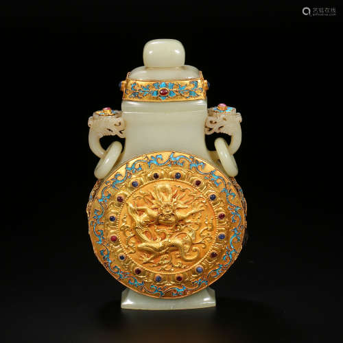 Qing Dynasty of China,Hetian Jade Pure Gold Inlaid Precious ...