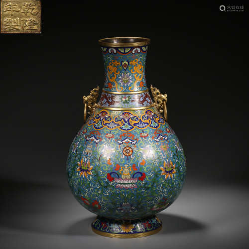 Qing Dynasty of China,Copper Enamel Binaural Bottle