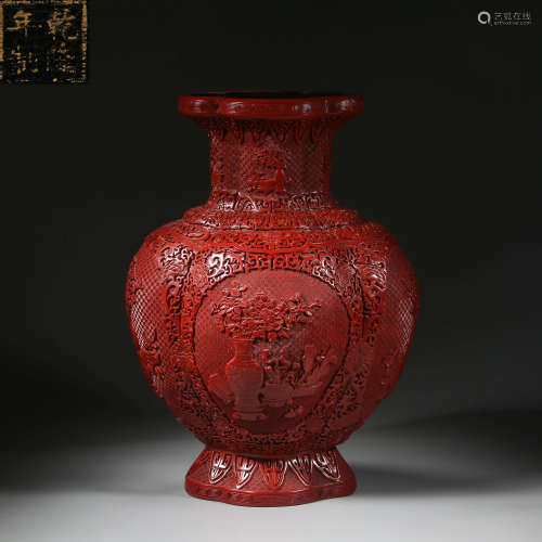 Qing Dynasty of China,Lacquer Carved Open Window Treasures B...