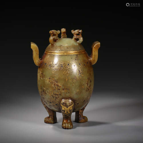 Han Dynasty of China,Hetian Jade Inlaid Gold and Jade Bottle