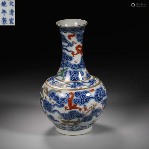 Qing Dynasty of China,Multicolored Blue and White Dragon Pat...