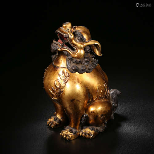 Qing Dynasty of China,Bronze Gilt Lion Aromatherapy