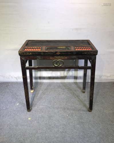旧藏老胎漆器算盘桌子人物图案