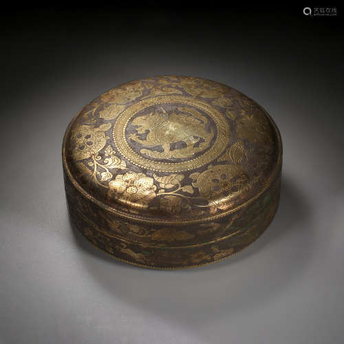 Tang Dynasty of China,Silver Gilt Covered Box