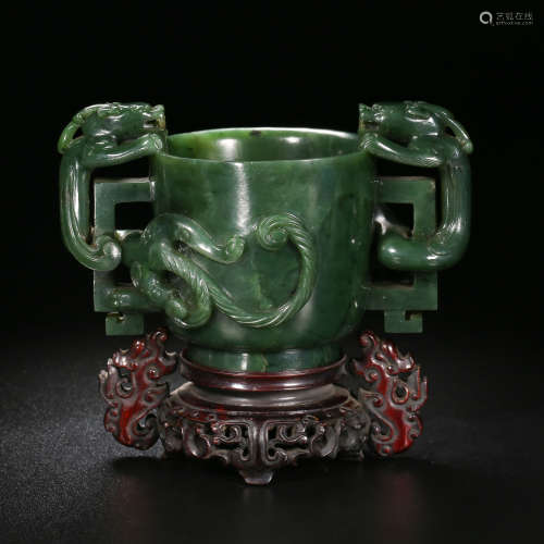 Qing Dynasty of China,Hetian Jasper Binaural Cup