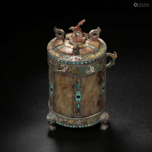 Han Dynasty of China,Inlaid Gold and Precious Stone Hetian J...
