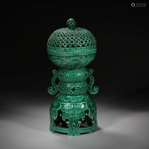 Qing Dynasty of China,Green Glaze Open Work Aromatherapy