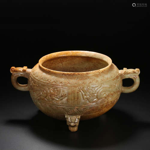 Tang Dynasty of China,Hetian Jade Buddha Statue Binaural Jar