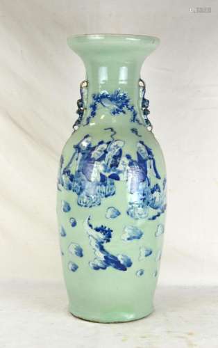 Tall Chinese Blue & Celadon Vase