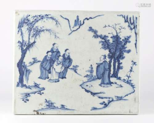 Chinese Blue & White Figure Porcelain Plaque