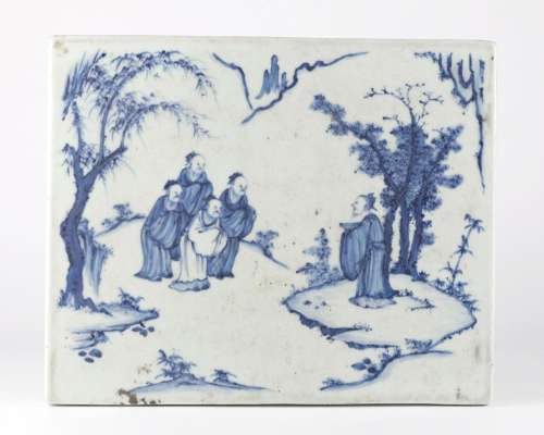 Chinese Blue & White Figure Porcelain Plaque