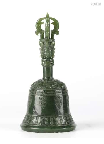 Chinese Carved Spinach Jade Buddhist Ritual Bell