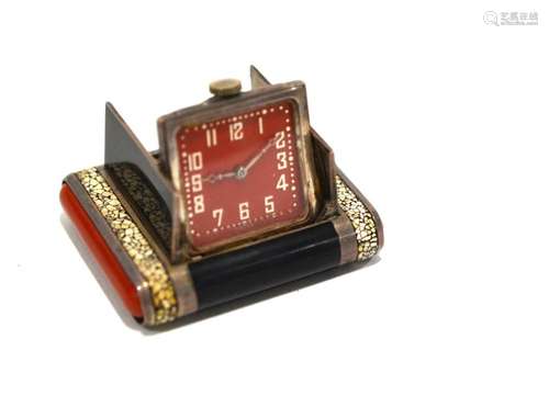 Art Deco Silver Enamel Travel Watch