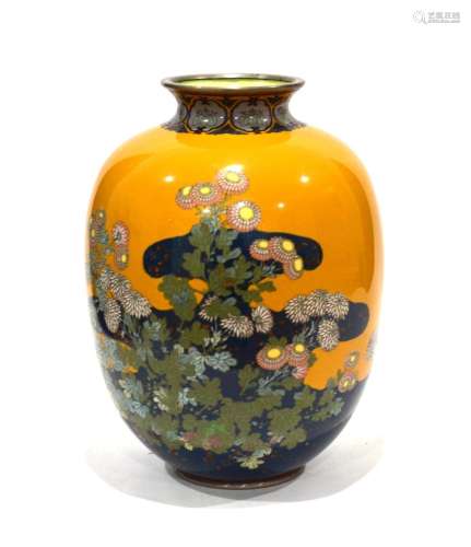 Japanese Yellow Ground Flower Cloisonne Vase