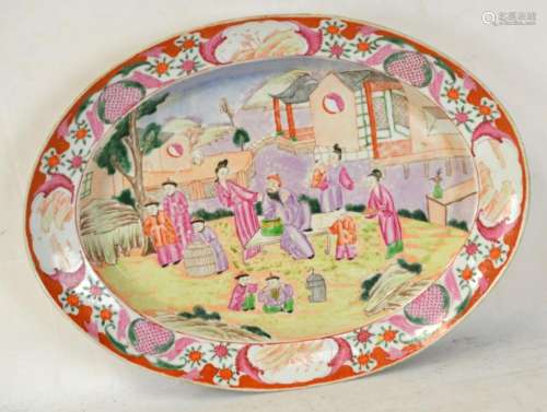 Chinese Rose Medallion Oval Charger