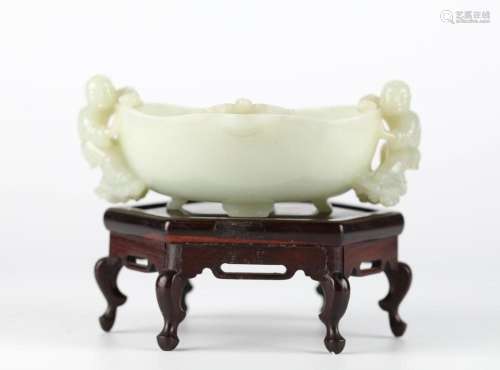 Chinese Carved Jade Figure Water Drop w Stand
