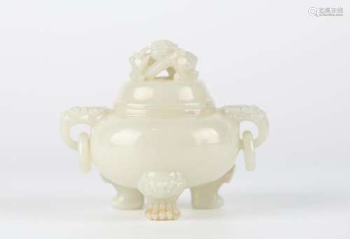 Chinese Carved Covered Tripod Jade Censer