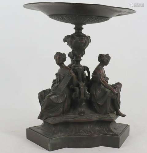 Antique Bronze Figural Tazza.