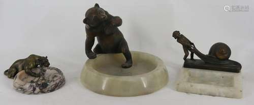 3 Animal Bronze Mounted Ashtrays.