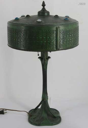 Arts & Crafts Patinated Metal Table Lamp.