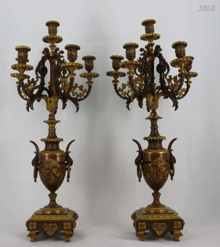 A Fine Pair of Gilt & Patinated Bronze Candelabra