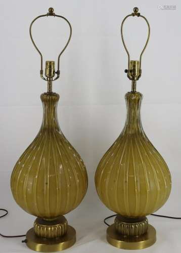 Midcentury Pair Of Murano Glass Lamps.
