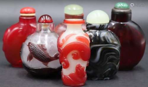 Collection of (6) Chinese Glass Snuff Bottles.