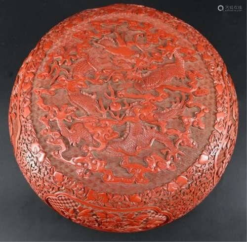 Chinese Cinnabar Lidded Bowl with Dragon.