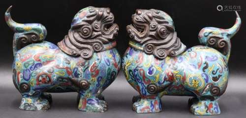 Pair of Chinese Cloisonne Foo Lion Incense Burners