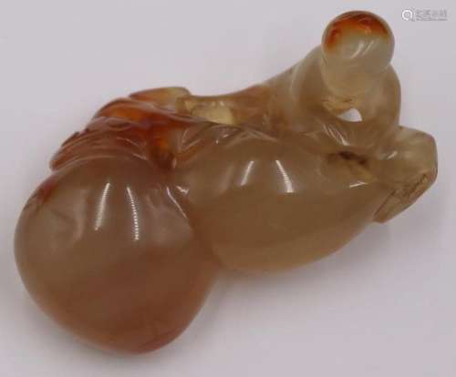 Chinese Carved Agate Pendant of a Monkey.