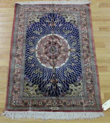 Vintage And finely Hand Woven Silk Carpet .