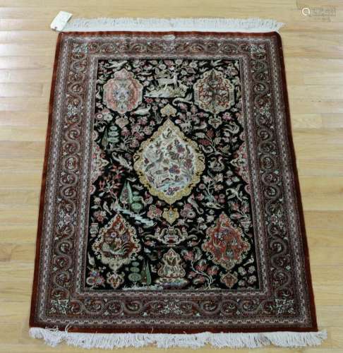 Vintage & Finely Hand Woven Silk Carpet.