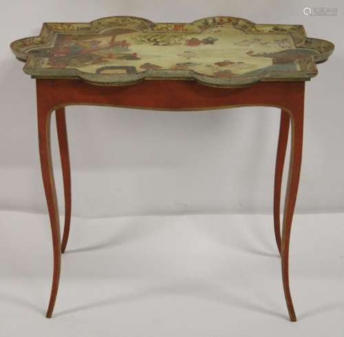 Antique Chinoiserie Decorated Scallop Edge table.