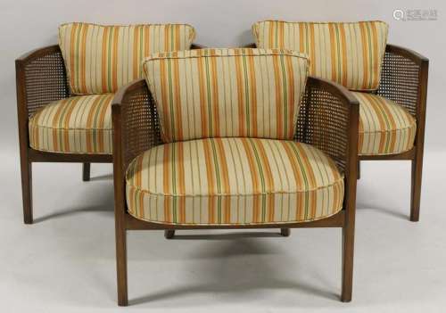 3 Midcentury Demilune Club Chairs with Caned Backs