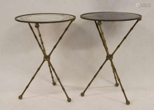 Midcentury Pair of Gilt Metal Bamboo Form Stands.