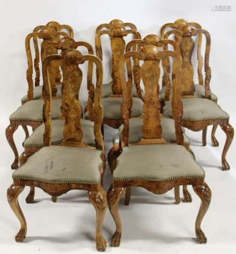 10 Antique Continental Parquetry Inlaid Chairs.