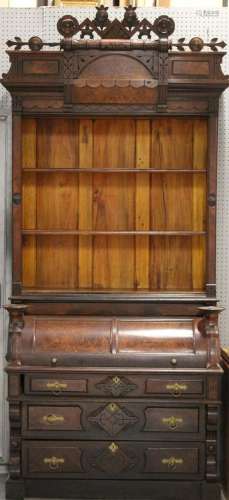 Victorian Walnut Barrell Front Secretary Bookcase.
