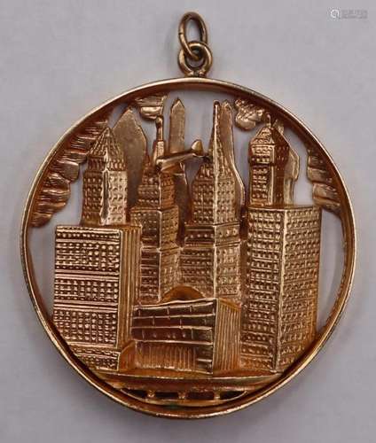 JEWELRY. Signed A.C. 14kt Gold Pendant of a NYC