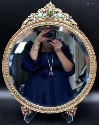 Continental Circular Jeweled Easel Back Mirror.