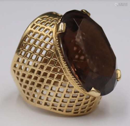 JEWELRY. 14kt Gold and Smoky Topaz Cocktail Ring.