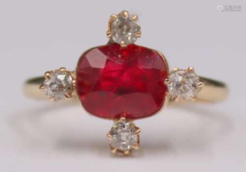 JEWELRY. 14kt Gold, Ruby and Diamond Cocktail Ring