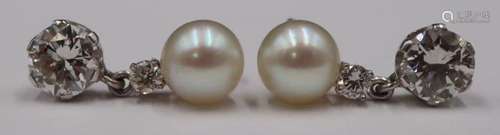 JEWELRY. Pair of 14kt Gold, Diamond and Pearl