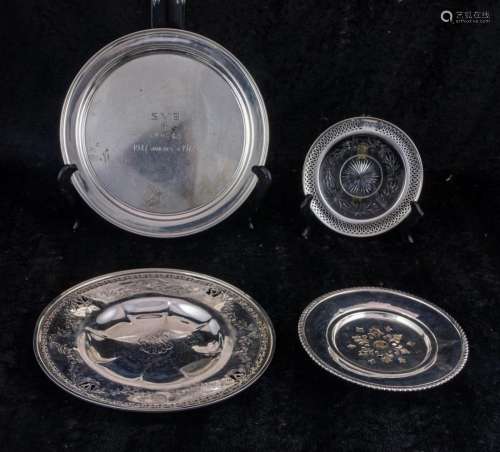 (Lot of 4) Sterling dishes, including (2) circular platters ...