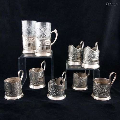 A (Lot of 9 ) Russian plated tea glass holders fashioned in ...