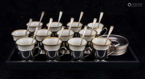 Lot of (12) Gorham sterling demitasse cup liners with Lenox ...